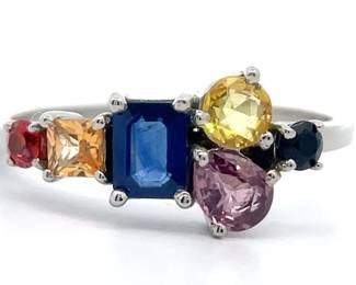 Natural Multi-Color Gemstone Asymmetrical Cluster Ring
