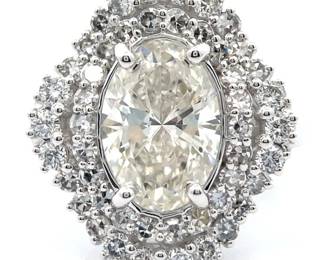 NEW! 4.10 Carat Diamond Oval Ballerina Cluster Cocktail Ring in 14k White Gold
