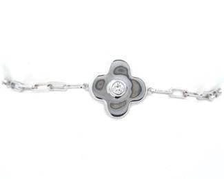 Diamond Four-Petal Flower Charm Paperclip Bracelet