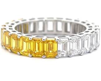 3-in-1 Ring!! 4.86 Carat Fancy Yellow & White Diamond Baguette Half & Half Eternity Ring in 14k Gold