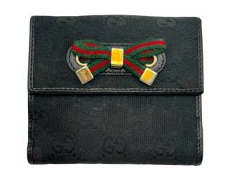 Gucci GG Canvas Bow Detail Compact Wallet in Black