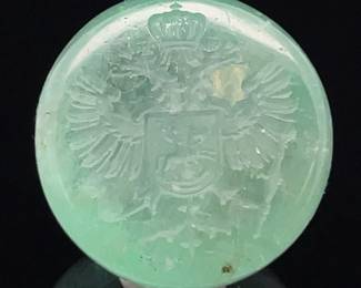 25.81 Carat Carved Natural Emerald Cabochon with Crest; Loose Stone