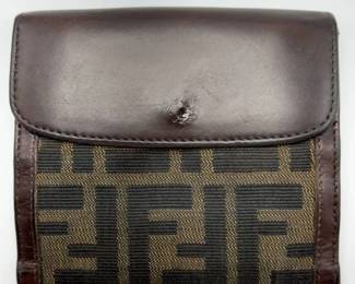Fendi Zucca Canvas & Brown Leather Wallet with Coin Compartment & Snap Closure