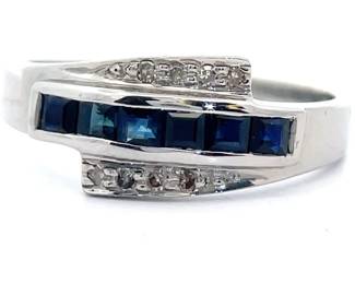 Natural Blue Sapphire & Natural Diamond Zig-Zag Ring