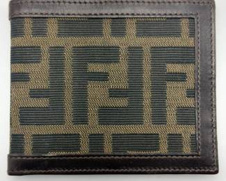 Fendi Zucca Canvas & Brown Leather Bi-Fold Wallet