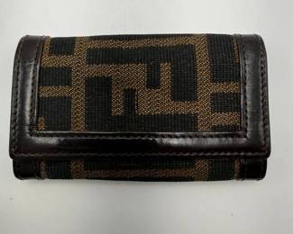 Fendi Zucca Canvas & Black Patent Leather 6-Key Holder Wallet