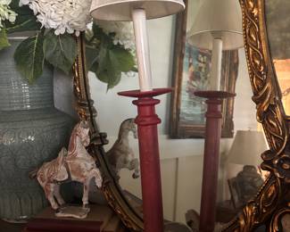 2 red candlestick lights- working