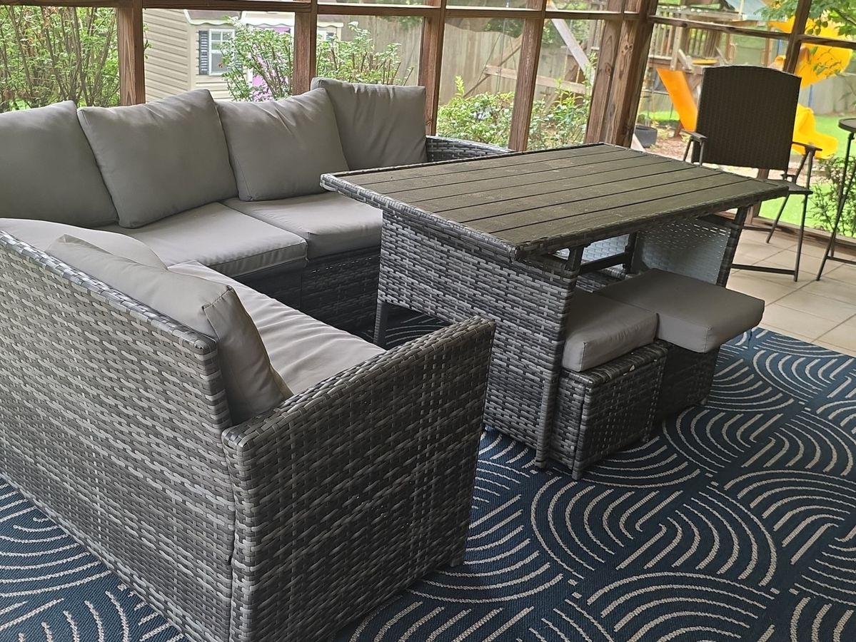 AECOJOY 7-Piece Wicker Outdoor Sectional Sofa and Table Set