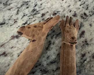 Hand-Carved Wooden Giraffe Salad Servers