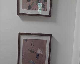 Floral Botanical Prints in Dark Wood Frames (Set of 2)