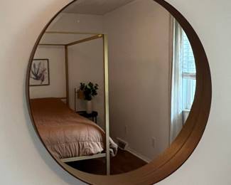 Modern Style Deep Frame Round Wall Mirror with Wood Frame