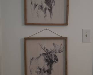 Charcoal Sketch Style Elk and Moose Wall Art Set