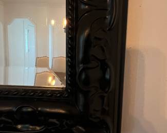 Ornate Black Wood Framed Wall Mirror