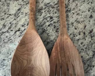 Hand-Carved Wooden Giraffe Salad Servers