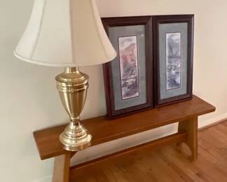 Country Landscape Prints Bench Brass Lamp