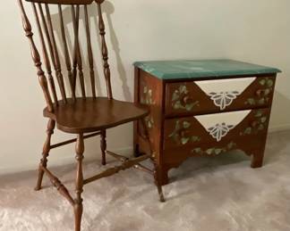 Faux MarbleTop Nightstand Fiddleback Chair