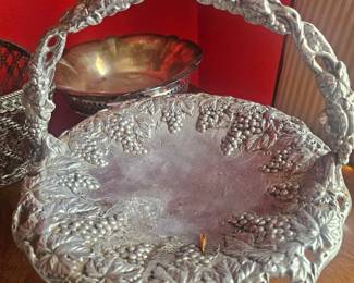Arthur Court aluminum grapevine and leaf decorative serving basket