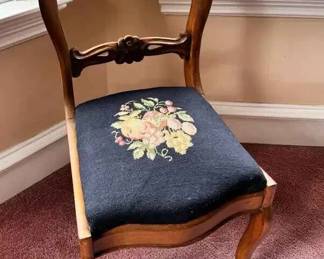 TA137Antique Walnut Chair With Needle Point Seat est $200