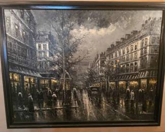 TA157Night In Paris, Original Painting By R. Frank