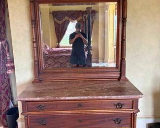 TA119VDresser  mirror Eastlake renaissance revival walnut with marble top ca 1875 est $900