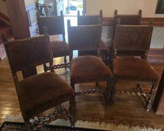 TA1246 English Renaissance revival oak barleytwist chairs, circa 1890 est $3,500