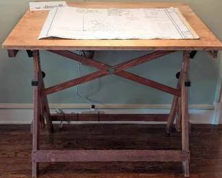 TA113VVintage Wood Drafting Table Circa 1940 Est $1000