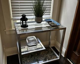 Bar cart, lucite ice bucket,