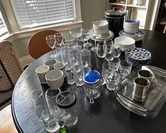glassware, stocked kitchen