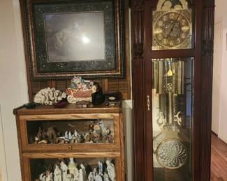 Grandfather Clock with Crystal Pendulum 2003, Various vintage Nativity sets, Display cabinet