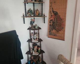 Vintage Asian figurines and wall art, Wicker seat
