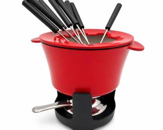 Lot 491A: Norpro Red Cast Iron Fondue Set