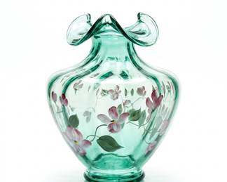 Lot 3: Fenton Sea Mist Green Vase, Signed D. Barbour