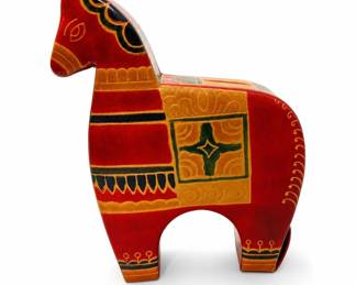 Lot 7: Indian Red Leather Horse Coin Bank