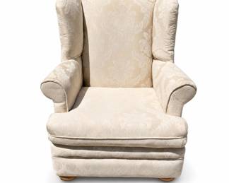 Lot 370: Cream Damask Wingback Armchair