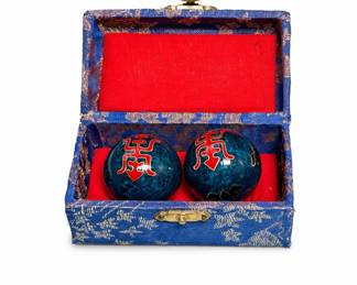 Lot 375A: Pair of Chinese Cloisonné Baoding Balls in Silk Box