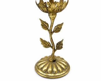 Lot 389A: Hollywood Regency Style Gilt Metal Flower Candlestick
