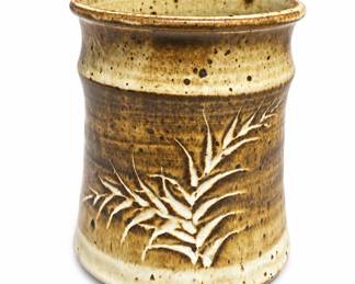 Lot 545: Studio Pottery Stoneware Crock with Carved Wheat Motif