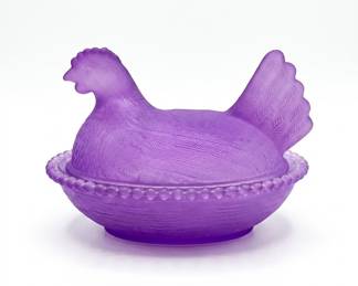 Lot 30: Purple Satin Glass Hen on Nest Covered Dish