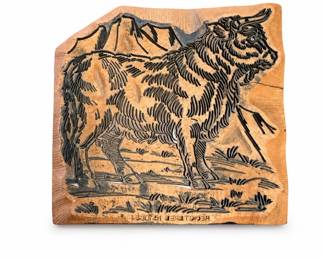 Lot 198: Carved Wood Printing Block, Bull, Registered No. 10554