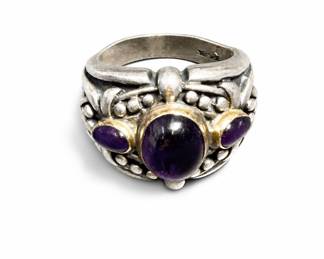 Lot 825: Sterling & 18k Gold Amethyst Balinese Ring