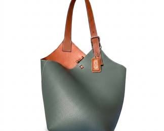 Lot 501: Green Pebble-Grain Tote with Wide Tan Buckle Strap