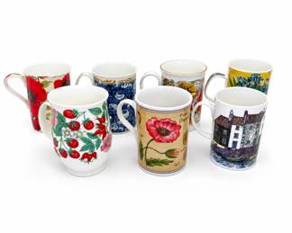 Lot 399: 7 English Bone China Mugs, Dunoon, Roy Kirkham & More