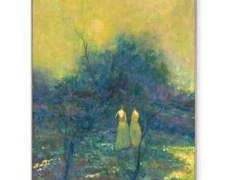 Lot 489: Stephen Bagnell Oil on Board, Two Women in a Landscape