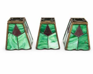 Lot 388: Set of 3 Arts & Crafts Slag Glass Lamp Shades
