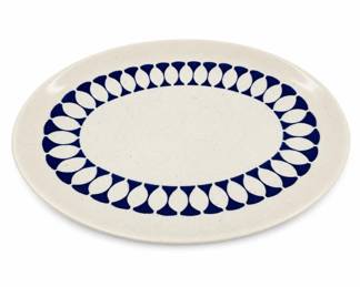Lot 157: Mid-Century Speckled Oval Platter with Blue Geometric Border
