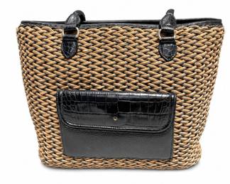 Lot 420: Brighton Woven Straw & Croc-Embossed Leather Tote