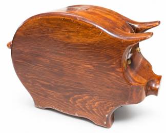 Lot 231: Mid-Century Carved Wood Pig Coin Bank