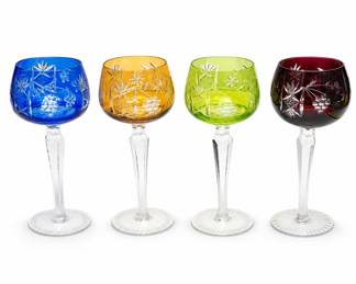 Lot 536: 4 Bohemian-Style Cut-to-Clear Crystal Wine Hocks