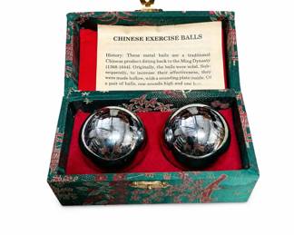 Lot 376A: Pair of Chinese Baoding Exercise Balls in Brocade Box