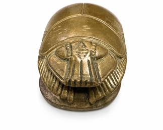 Lot 389: Egyptian Revival Scarab Paperweight with Hieroglyphic Base